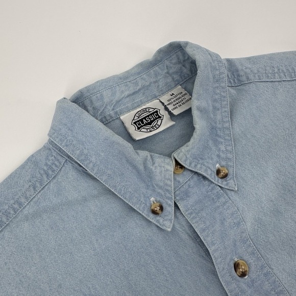 Vintage Looney Tunes Denim Long Sleeve Mens Size M Embroidered Tweety Taz - Picture 6 of 13